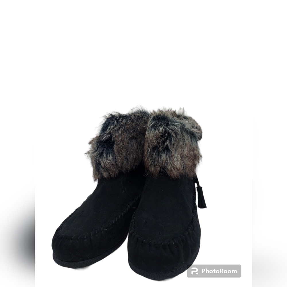 Madden Girl Finn Black Faux Fur Trim Booties Women's Size 5 1/2 NIB